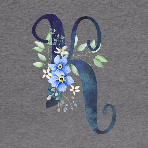 Floral Monogram K Wild Blue Flowers by floralmonogram